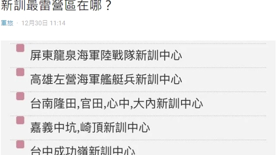 新訓最雷營區，網友議論。（圖／取自Dcard〉