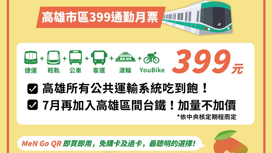 高雄市區交通399元月票27日上架。(圖／高雄市交通局提供)